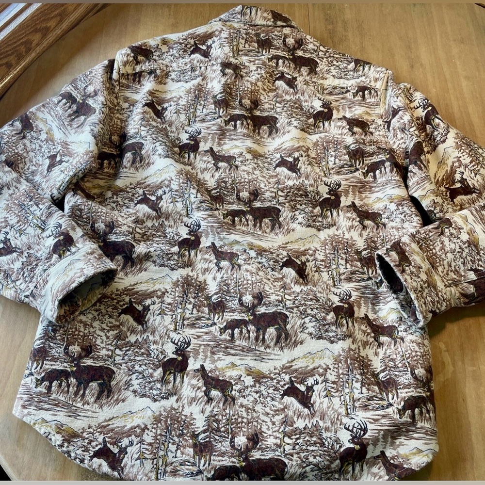 J.Crew Deer Print Chamois Rare Shacket Brown Outdoors Sportsman Hunting L - Picture 4 of 9